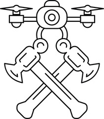 A black and white drawing of a robot with a camera on top