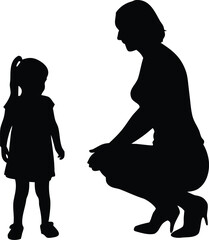 Two vector silhouettes of a woman and a child. A little girl stands in front of her mother