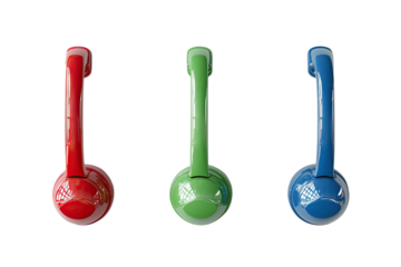 RGB trio of kettlebells, isolated on black, sleek, modern, exercise objects