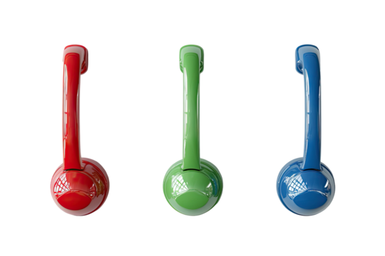 RGB trio of kettlebells, isolated on black, sleek, modern, exercise objects