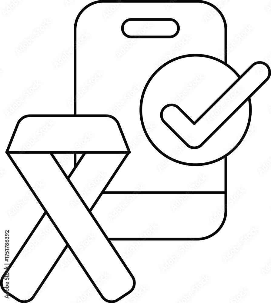 Wall mural a cell phone with a check mark on it and a ribbon next to it