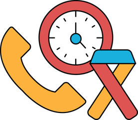 A phone and a clock are shown in a black and white drawing