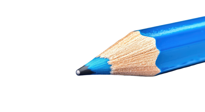 Close-up view of a sharpened bright blue colored pencil point