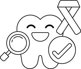 A toothbrush with a smiley face on it is looking at a ribbon