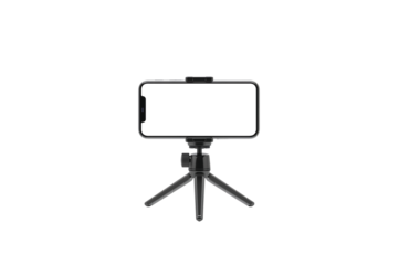 Smartphone on Tripod Isolated on Black Background for Content Creation and Mobile Photography