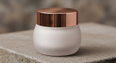 Elegant frosted jar with copper lid for luxurious beauty products