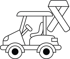 Fototapeta premium A black and white drawing of a golf cart with a ribbon attached to it