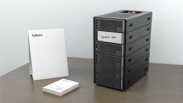 Server stack with the system loss label on a desk - Powered by Adobe
