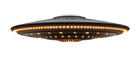 Saucer ship on black with lit windows