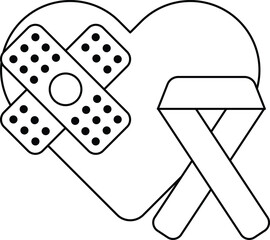 A heart with a bandage on it and a ribbon next to it