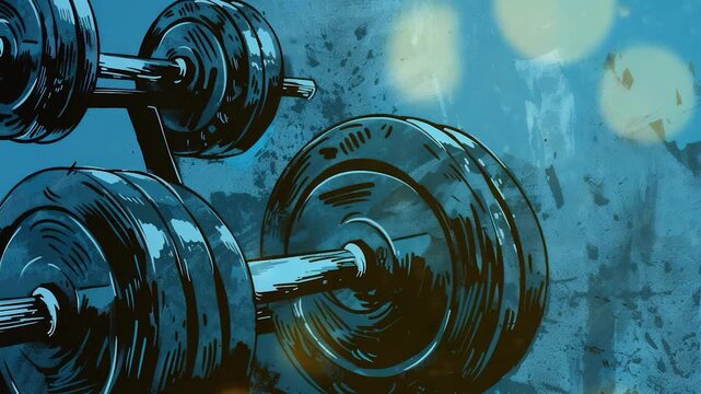 A pair of dumbbells on a blue background, ideal for fitness and exercise images