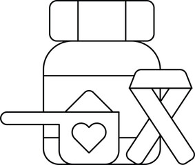 A bottle of medicine with a spoon and a heart on it