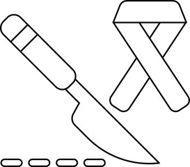 A knife and a ribbon are drawn together