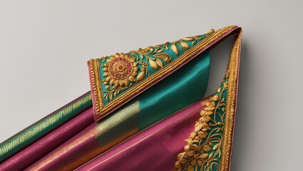 Indian saree fabric gold embroidery