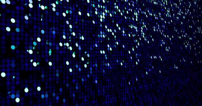 Blue sequins turn up in a random pattern. Side macro view of gorgeous waving pattern background. 4K 3D rendering loop animation.