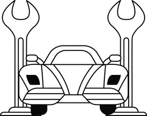 A car is shown with a wrench on it