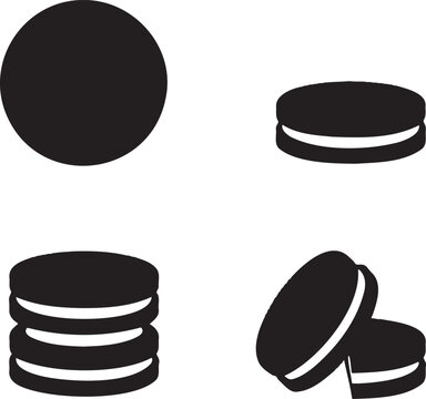 Vector Illustration of Chocolate Sandwich Cookies &ndash; Minimalist Black and White Biscuit Icon Set 