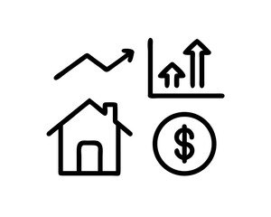 Fototapeta premium Icon set depicting real estate market growth and financial gain