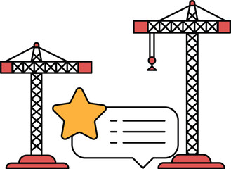 Two cranes are standing next to each other with a star in the middle