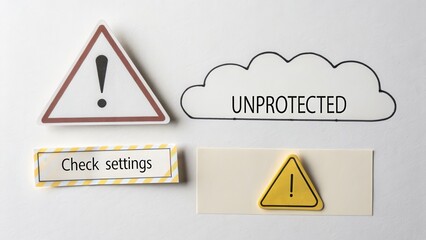 Warning triangles and cloud indicating unprotected settings