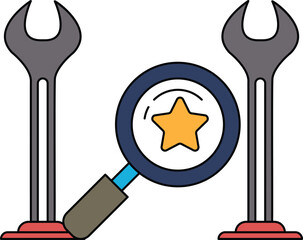 A black and white drawing of a wrench