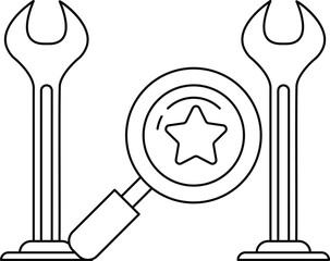 A black and white drawing of a wrench