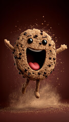 Happy Anthropomorphic Chocolate Chip Cookie Character