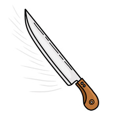 Hand drawn chef knife with motion lines vector. Doodle style kitchen knife icon, cooking utensil