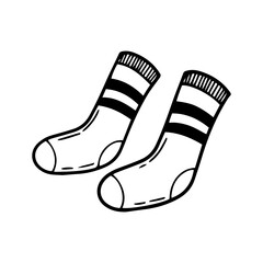 Hand drawn striped sports socks vector illustration. Pair of doodle athletic socks outline clipart