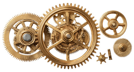 Gold gears in intricate, interconnected system