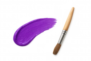 Paintbrush with purple paint smear, artistic creative stroke, vibrant color for art, design, beauty and makeup concepts