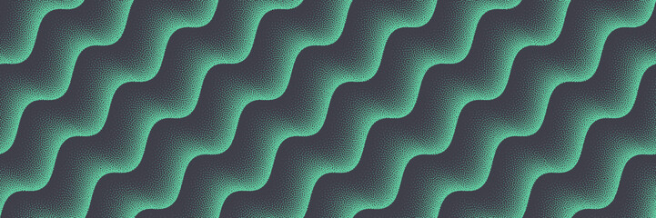 Vector abstract wide panoramic warped background with halftone gradient in mint violet colour. Grainy texture and trippy flow for psychedelic visuals, acid graphics, music art and creative fluid forms