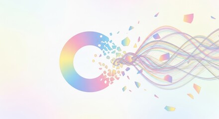 Colorful abstract circular logo with dynamic swirls, splashes, and rainbow gradient design.