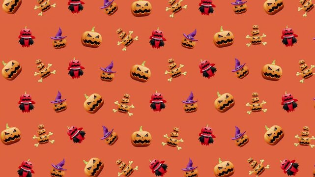 halloween animation pattern pixel art seamless spooky cartoon characters suitable for backgrounds, digital art, textiles, and holiday designs
