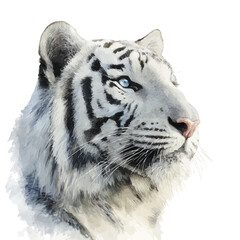 White Tiger watercolor vector illustration, high-quality artwork isolated on a pure white background.