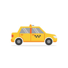 Naklejka premium Yellow taxi car illustration with checkerboard symbol on door.