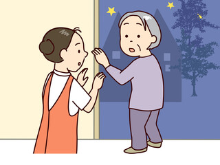 認知症　徘徊、出かけようとする高齢者
