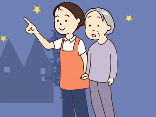 認知症　徘徊、迷子になる高齢者に付き添う