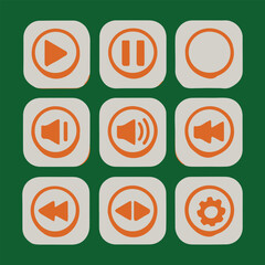 Orange Media Player Icons on Square Backgrounds pause