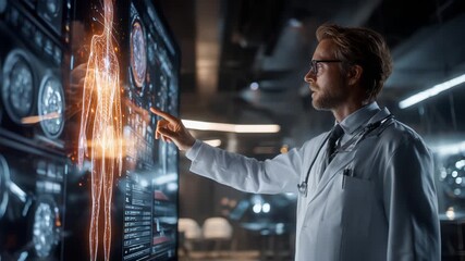 Medical Professional Analyzing Patient Data on Advanced Screen - Powered by Adobe