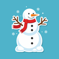 Happy Snowman Sticker with a Red Scarf and Falling Snow.