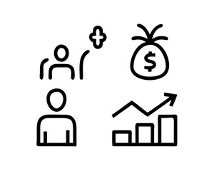 Icon showing business growth with increased customers and financial success