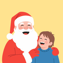 Laughing Santa Claus with a Cheerful Child, Happy Christmas Moment.
