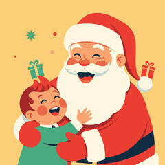 Santa Claus with a Magical Gift and a Happy Child with Sparkles.
