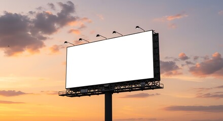 Billboard with blank advertising space against sunset sky