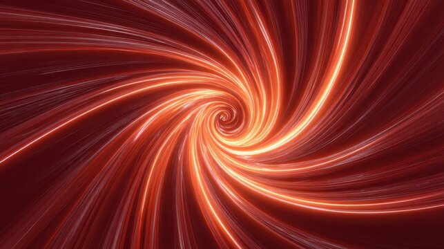Abstract swirl of vibrant red and orange light trails forming a beautiful spiral pattern on a dark background, ideal for creative and artistic projects