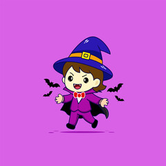 Cute Cartoon Vampire Boy in Halloween Costume