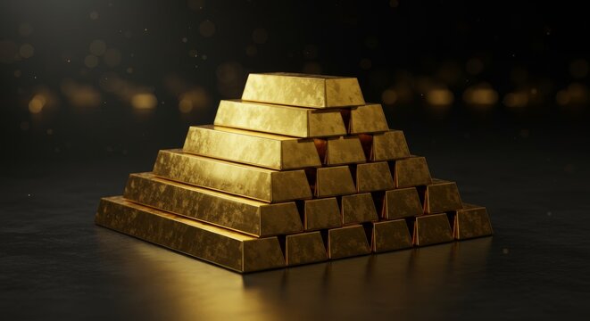 Pyramid of Gold Bars Symbolizing Wealth and Financial Security Accumulation