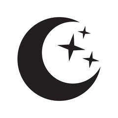 Moonlit Night Icon – Crescent Moon and Stars Symbol, Vector Illustration