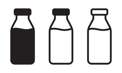 Milk Jar and Bottle Icons – Dairy Drink Symbol, Flat Vector Illustration